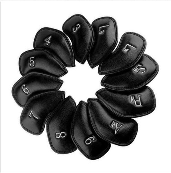 

12pcs/set black golf iron headcover pu leather litchi pattern golf club cover headcover