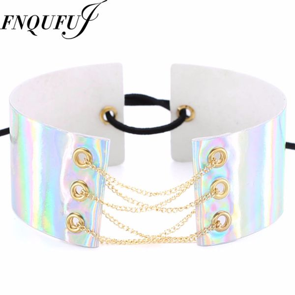 

весь saleholographic колье ожерелья для женщин гот зашнуровать колье широкий chocker ожерелье макси воротник корсет искусственная кожа шеи ю, Golden;silver