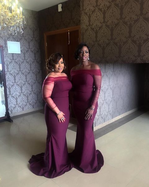 

burgundy 2018 black girls mermaid bridesmaid dresses off shoulder long sleeves formal maid of honor dress prom dress evening gowns custom, White;pink