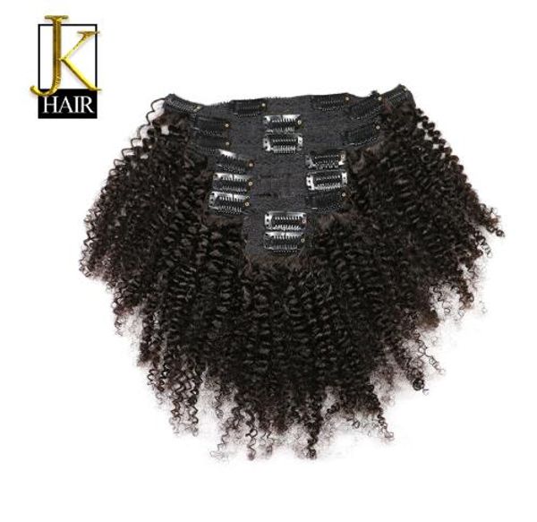 

hair mongolian afro kinky curly weave remy hair clip in human hair extensions natural color full head 8pcs/set 120g ship free, Black