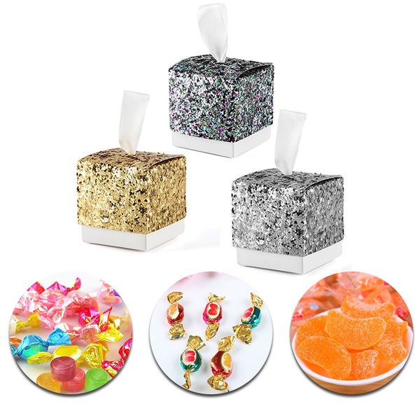 

european glitter box wedding party gift favors box festive party wrapping supplies wedding candy box gold silver glitter