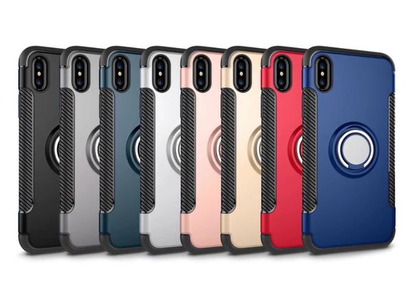 Vendita all'ingrosso TPU + PC 2-in-1 Custodia per armatura Custodie antiurto 360 Supporto per anello Supporto per cover posteriore magnetica per iPhone X Samsung S8 Plus S7