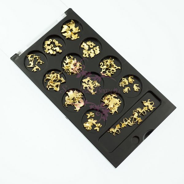 

1 set mix animal shape cat bird horse unicorn gold tone salon acrylic nail art alloy charms manicure 3d diy design decoration, Silver;gold