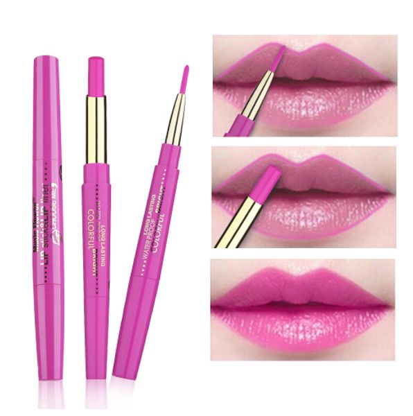 

2 in 1 lipstick + lip liner double head lipstick lip makeup bright matte moisturizing waterproof lip stick pencil beauty makeup