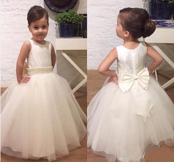 

2018 lovely white flower girl dresses for weddings jewel sash beads bow first communion dress girls pageant dress child birthday party gowns, White;blue