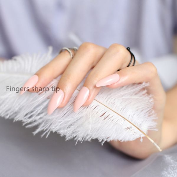 

24pcs 2018 popular models candy colors false nails pointed pink c12, Red;gold