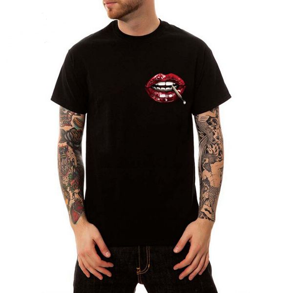 

mouth print tees crew neck men fashion casual t-shirt short sleeve mens clothing, White;black