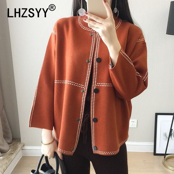 

lhzsyy spring new women's cashmere cardigan o-neck loose large size solid color wool knit jacket short soft coat, White;black