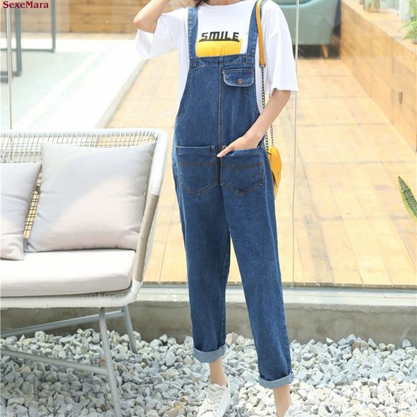 

mexemara fashion the new autumn loose wild pocket cowboy bib pants ing, Blue