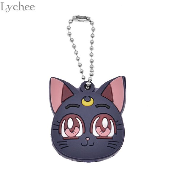 

lychee trendy silicone sailor moon key case cute cartoon cat key case fashion female chains gifts for women, Silver