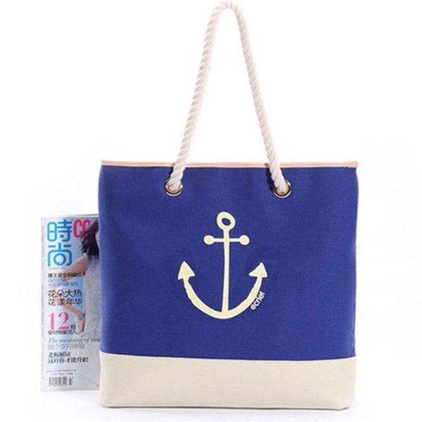 

fggs retro fashion women girls canvas shoulder bag anchor tote shopping bag handbag (color: blue