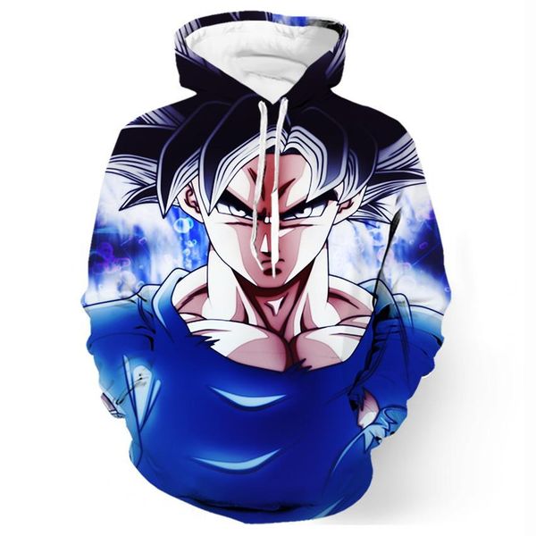 

2018 new fashion cool sweatshirt hoodies men women 3d print son goku ultra instinct style streetwear sleeve long clothes, Black