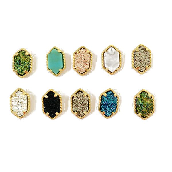 

9 colors gold plated rhombus crystal stone earring colorful alloy druzy drusy stud earrings jewelry for women girl christmas gifts h640r, Golden;silver