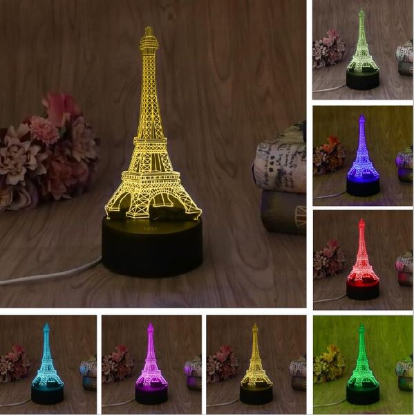 New 3d Fashion Romantic France Eiffel Tower Led Night Light Rgb