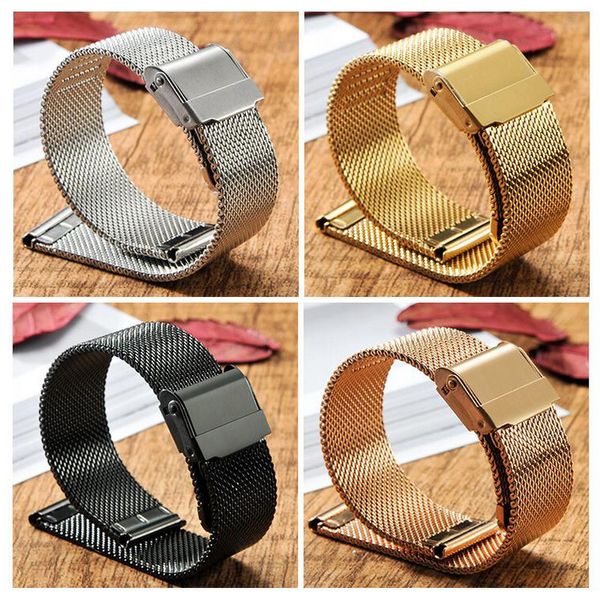 

neway stainless steel watch band milanese strap wrist watchband safety buckle black rose gold silver 14mm 16mm 18mm 20mm 22mm, Black;brown