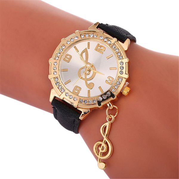 

2018 sell women watches fashion musical symbols bracelet watch ladies leather casual watch for gift clock, Slivery;brown