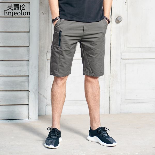 

enjeolon brand 2018 summer new casual shorts men cotton sim solid base man shorts available knee length k6806, White;black