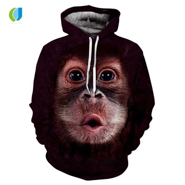 

новый 3d животных принт с капюшоном мужской / женский толстовка животных орангутанга / медведь волк, Black