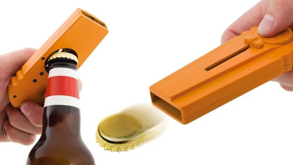 

new bottle opener cap launcher cap shooting fly flying bar kitchen orange beer opening launcher with keychain key ring c448