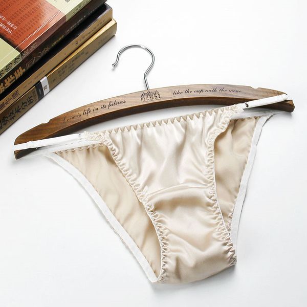 

100% pure real silk panties women ladies thong g-string adjustable waist calcinha briefs underwear plus size, Black;pink