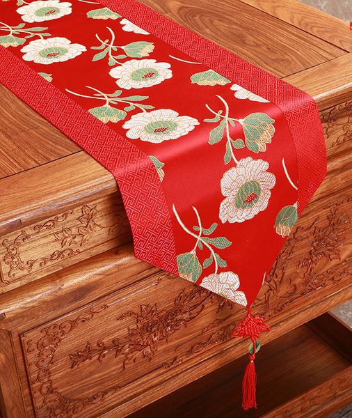

fancy vintage chinese knot silk satin table runner wedding rectangle damask fabric table cloth christmas dining table mat 200x33 cm