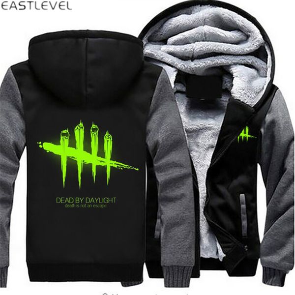 

game dead by daylight luminous mens hoodies zipper sweatshirt jacket winter warmth fleece thicken jacket coat plus size 6xl, Black