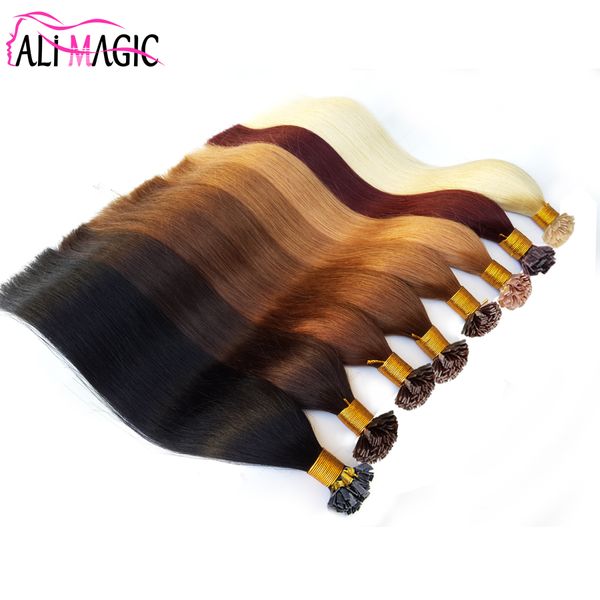 Extensões de cabelo plana cor # 60 luz loira 1g / strand 100g 100% remy pré-ligado cabelo humano cabelo plana extensões