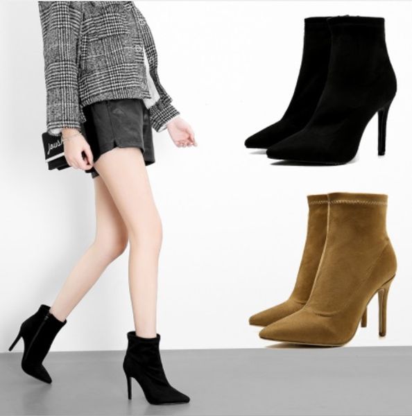 

2018 european and american women's thin and elastic spike and bare boots super high martin boots 2018 new short boots, Black