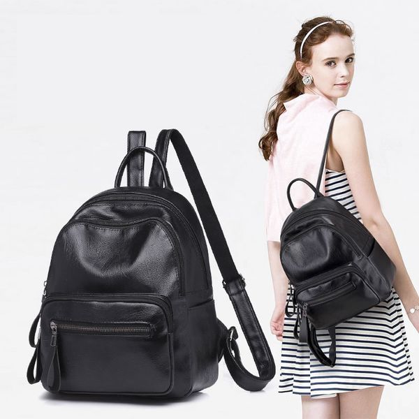 

pu leather women backpack fashion solid school bags for teenager girls large capacity casual women black backpacks