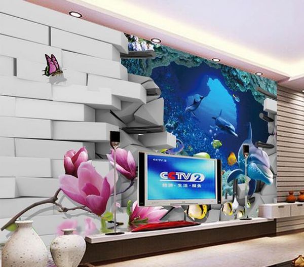 

modern living room wallpapers 3d underwater world dolphin tv background wall