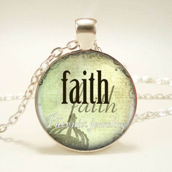 

вера цитата картина ожерелье вдохновляющее заявление серебряный кулон ожерелье купол религиозное христианское искусство ювелирные изделия кр, Silver