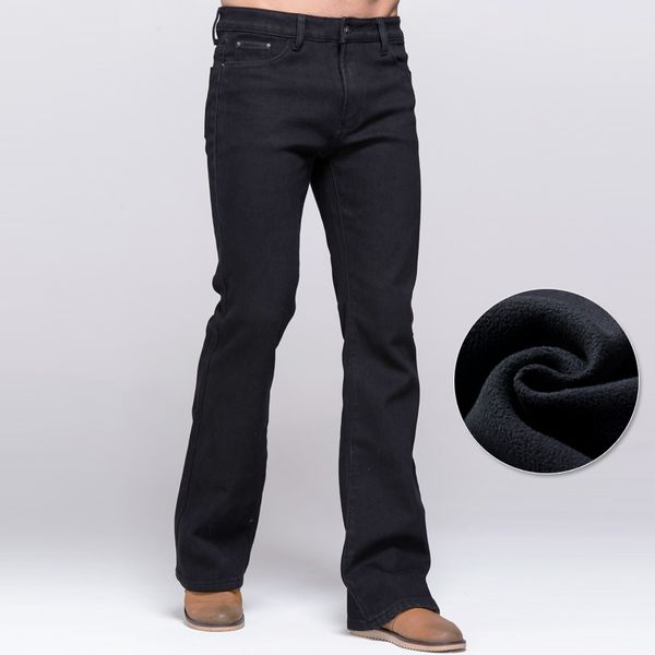 

wholesale-winter jeans male boot cut style thicken fleece jeans black stretch denim slim pants, Blue