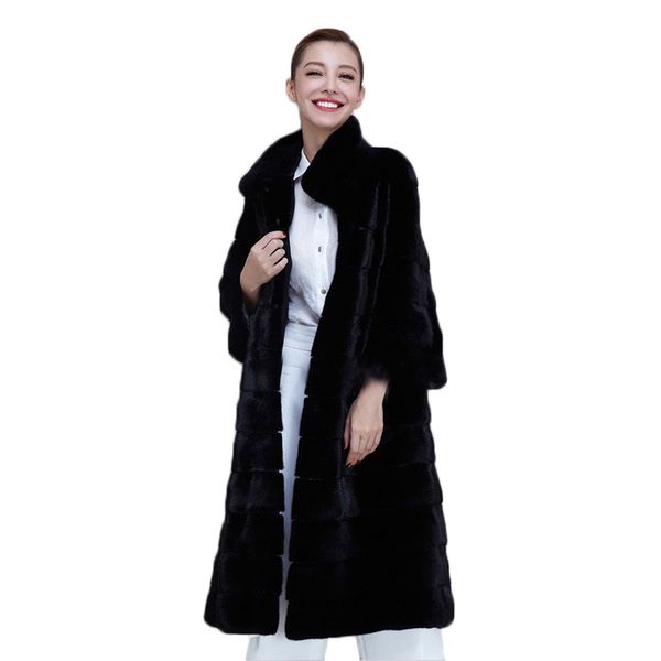 

s-4xl winter coat women 2018 faux fur coat women long fur female large size faux jacket, Black