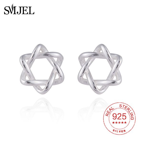 

smjel 925 sterling silver david star stud earrings knot stars tiny pendientes for women girl homme bijoux piercing ear jewelry, Golden;silver