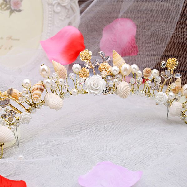 

the bride jewelry european starfish pearl hairbands conch shells marriage yarn studio crown headdress wedding hair accessories, Slivery;golden