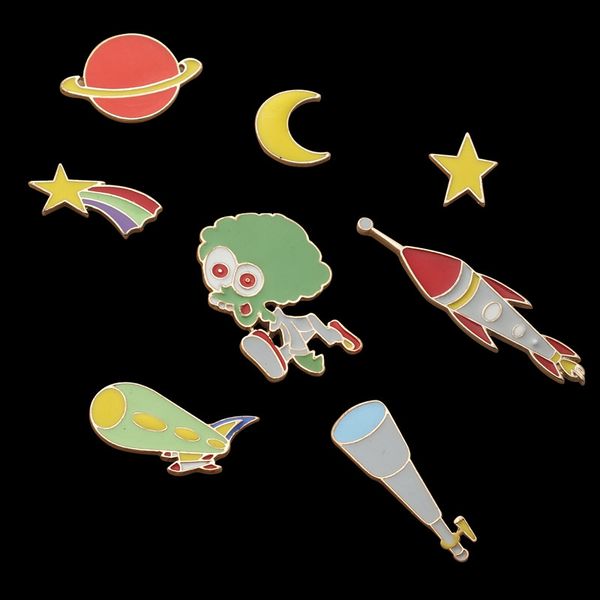 

star moon planet earth telescope universe series small alloy enamel brooches lapel pins for mens women clothes shirt collar accessories, Gray