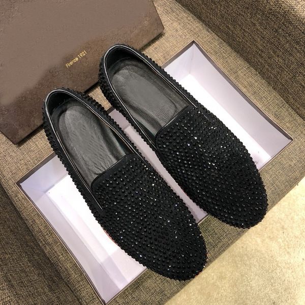 

original box] new arrival men black diamond dress loafers drive cow leather slip-on casual leisure shoes made in italy size 38-44