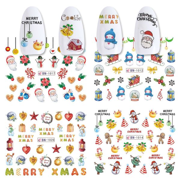 

1pcs xmas nail stickers santa claus water decals wraps snowman transfer sliders for nail art decoration tip tattoo jibn1009-1020, Black