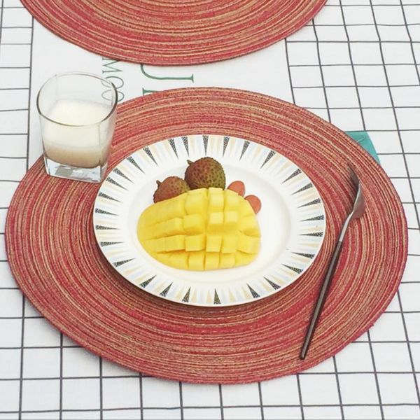 

hand made weave round circle placemats table place mats kitchen dinner table heat pads breathable heat resistance 35cm