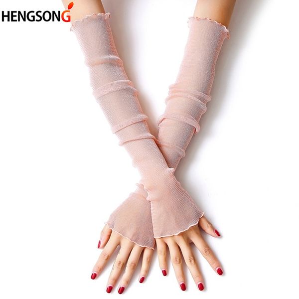 

summer new thin mesh resistant thin sleeved girls gloves silk gloves sleeve driving sun protection women long arm glove, Blue;gray