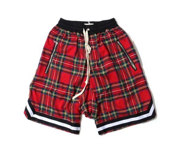 

elastic waist plaid mens shorts summer drop crotch shorts men 3 colors, White;black