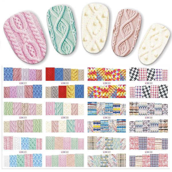 

12pcs/set beauty sweater cloth pattern sticker water transfer nail art stickers nails decals colorful labels jibn517-528, Black