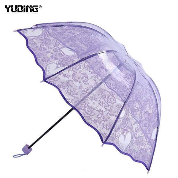 

yuding mini transparent umbrellas lace parasol three-folding umbrella paraguas gilrs paraguas women transparente for wedding
