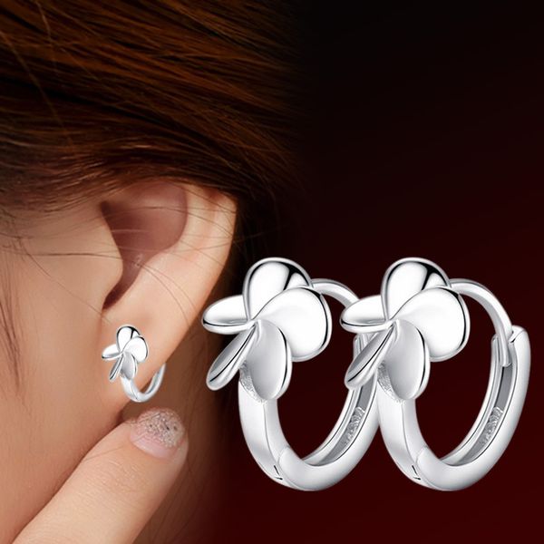 

925 sterling silver fashion little flower ladies hoop earrings eewelry anti allergy birthday gift white gold plated accessories e24, Golden;silver