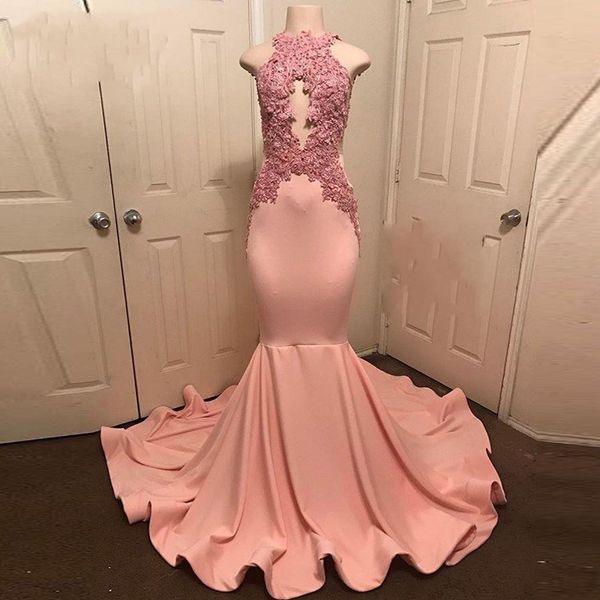 

pink 2018 prom dresses front appliques satin mermaid evening dress count train backless party dress african gowns cheap, Black