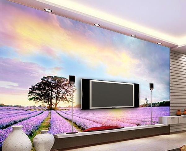 

фэнтези пейзаж лаванда красочный облако тв фон стены современные обои для гостиной