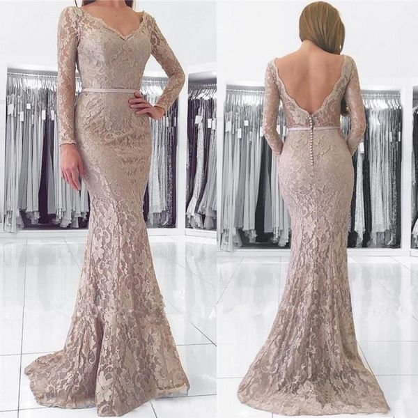 

long mermaid full lace mother of the bride groom dresses 2019 long sleeve backless floor length evening gowns forma proml party dress, Black;red