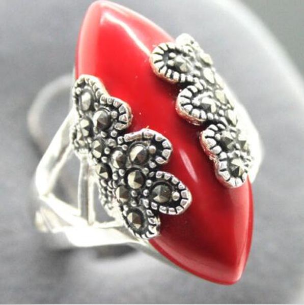 RARE TAMANHO 925 STERLING SILVER RED CORAL GEMS Artesanais Anel 7/8/9/10