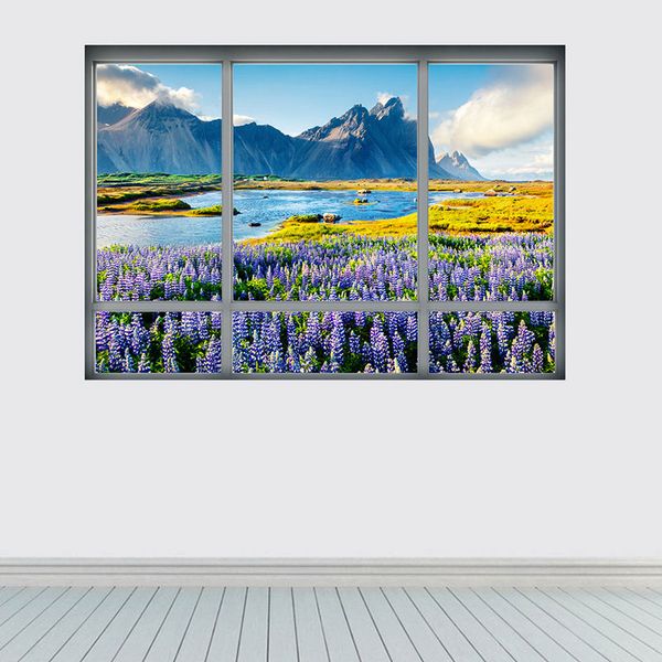 

wholesale new 3d window europe iceland landscape wall stickers decor for living room home décor