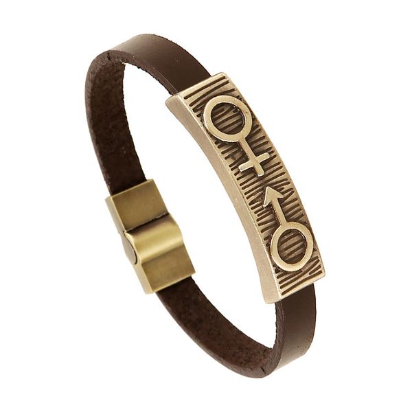 

gt005 fashion retro hip-hop bracelet man and woman icons europe and america leather alloy birthday gift yin and yang buckle copper, Golden;silver
